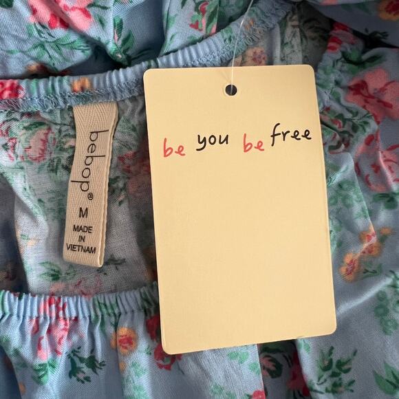 Bepop Sky/Pink Floral Elbow Sleeve Romper, M - Picture 6 of 7